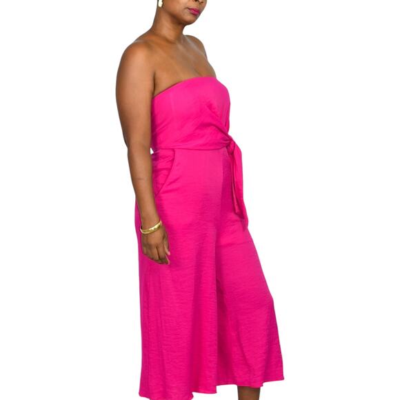Maeve Brin Tie Front Jumpsuit Pink Cropped Strapless Wide Leg Boning Anthro 4 - Picture 6 of 14